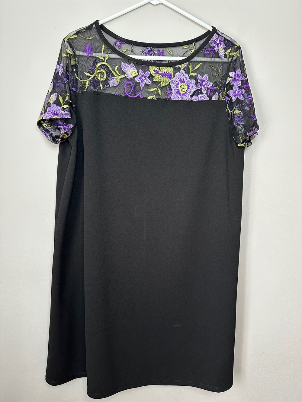 Black Dress with Purple Floral Lace Yoke size 16